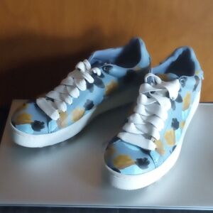 COACH C101 Low Top Sneaker Blue Floral Leather Sz 8.5